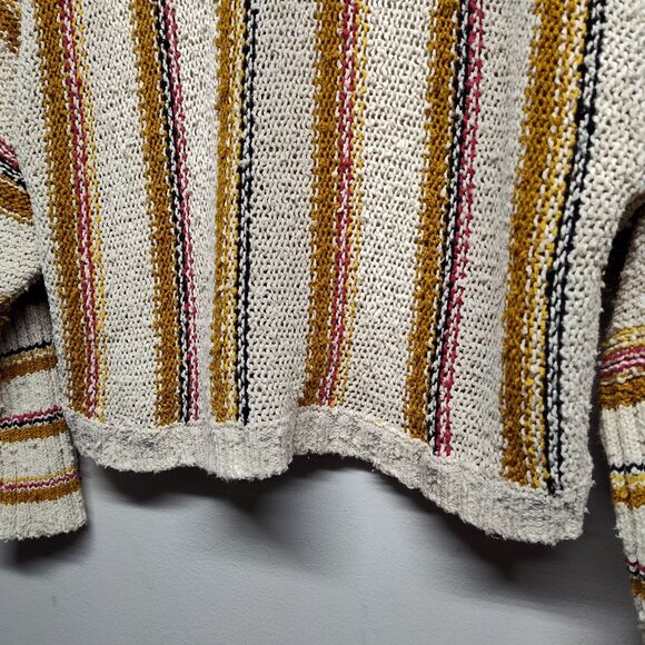 Billabong Crochet Sweater Women Size S Cream Stripes Bohemian Fall Casual - Picture 4 of 8